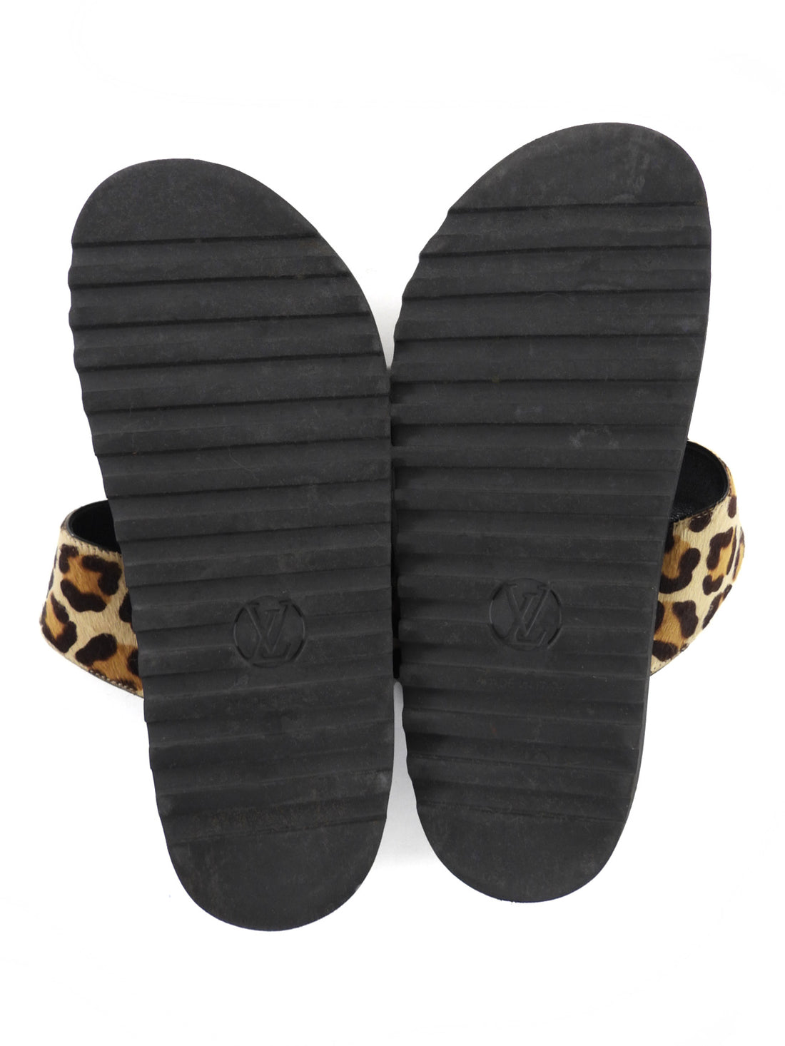 Louis Vuitton Leopard Print Calf Hair Bom Dia Logo Flat Sandals - 36