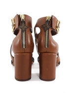 Louis Vuitton Cognac Brown Leather Monogram Canvas Ocean Drive Ankle Strap Sandals - 36.5