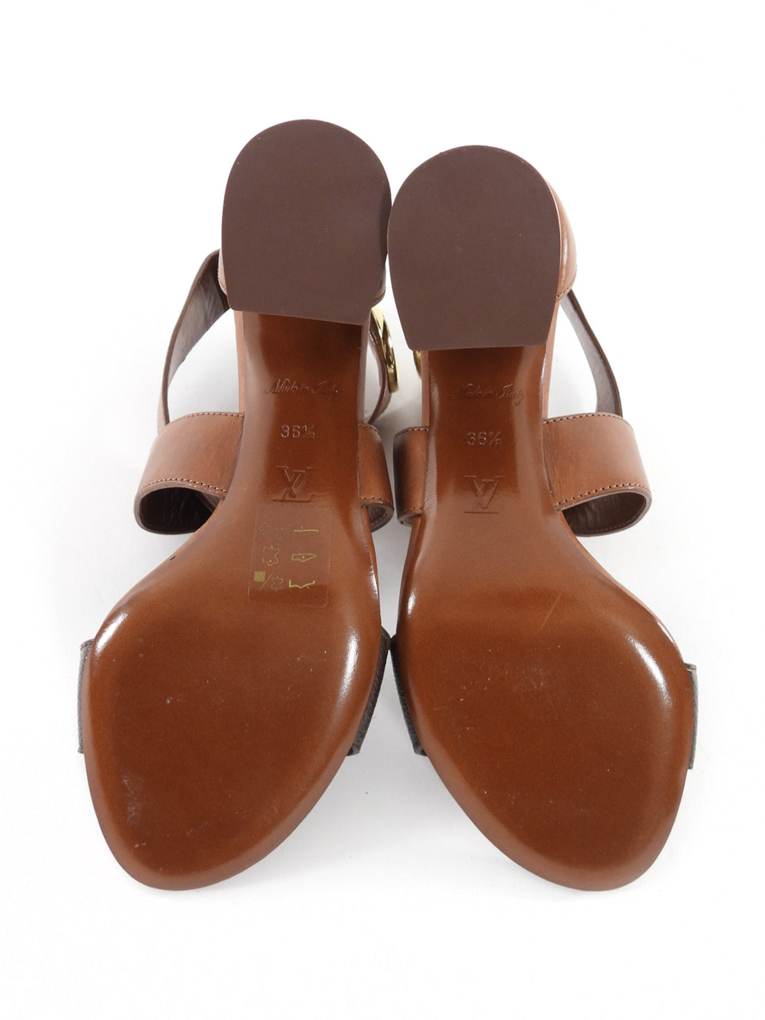 Louis Vuitton Cognac Brown Leather Monogram Canvas Ocean Drive Ankle Strap Sandals - 36.5
