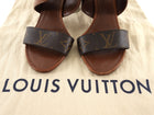 Louis Vuitton Cognac Brown Leather Monogram Canvas Ocean Drive Ankle Strap Sandals - 36.5