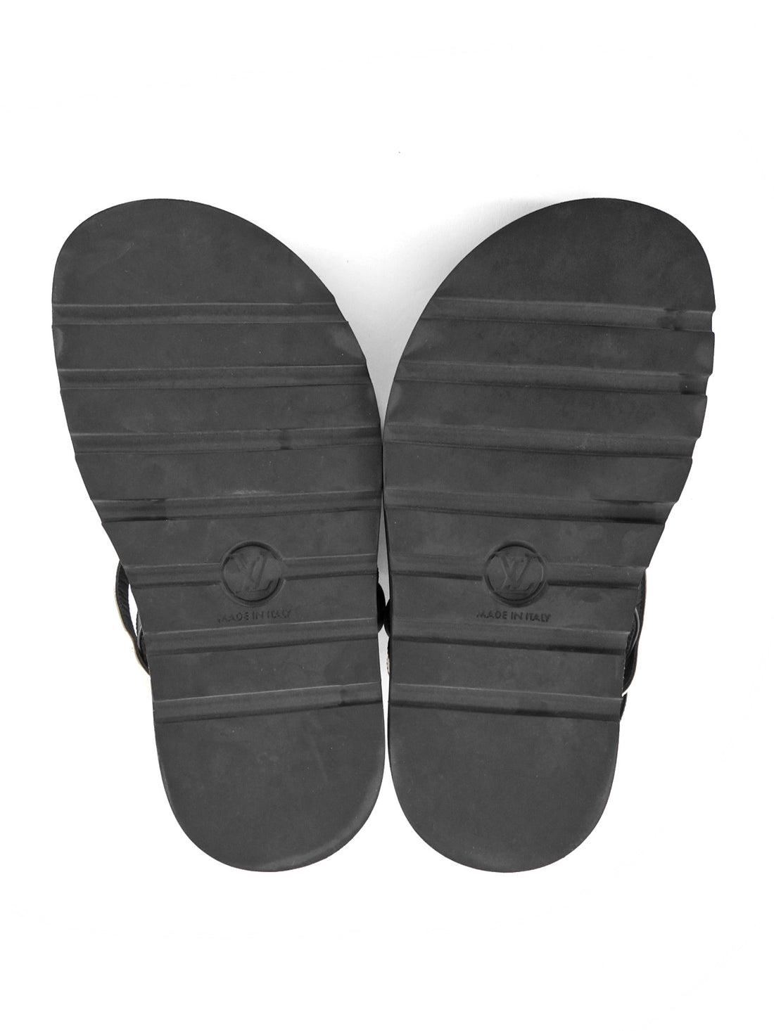 Louis Vuitton Black and Gold Strappy Leather Monogram Pillow Pool Comfort Sandals - 36