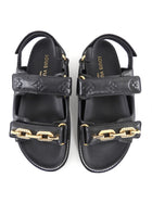 Louis Vuitton Black Leather Embossed Chain Sunset Flat Dad Sandals - 37
