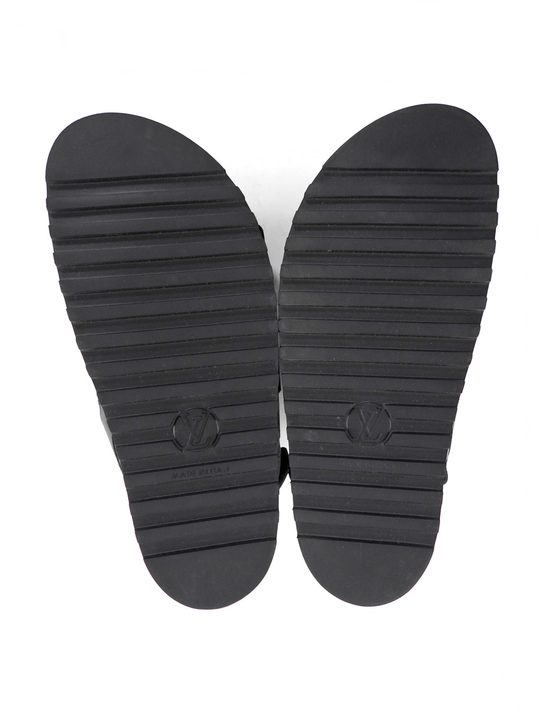 Louis Vuitton Black Leather Embossed Chain Sunset Flat Dad Sandals - 37