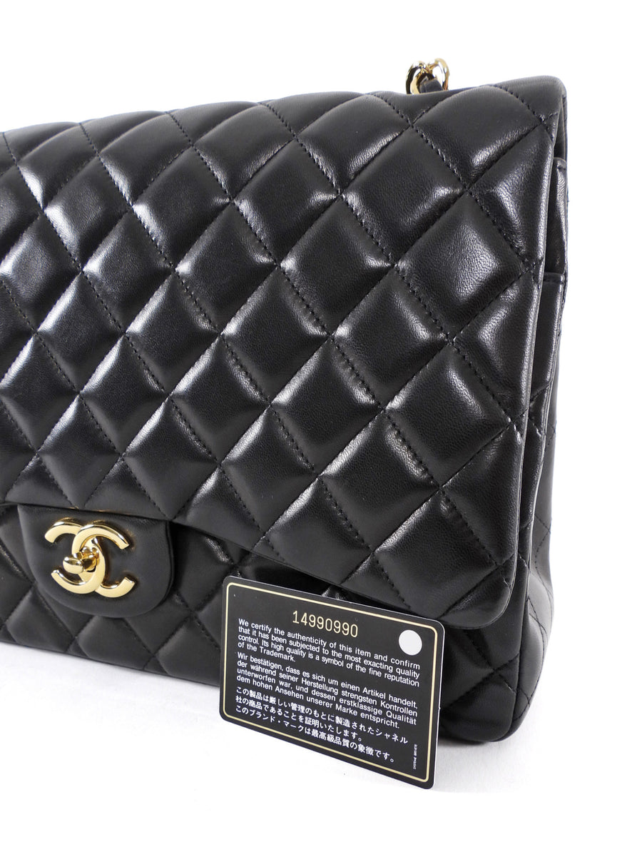 Chanel Black Lambskin CC Maxi Classic Double Flap GHW