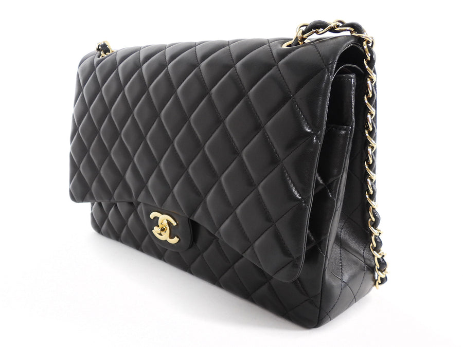 Chanel Black Lambskin CC Maxi Classic Double Flap GHW