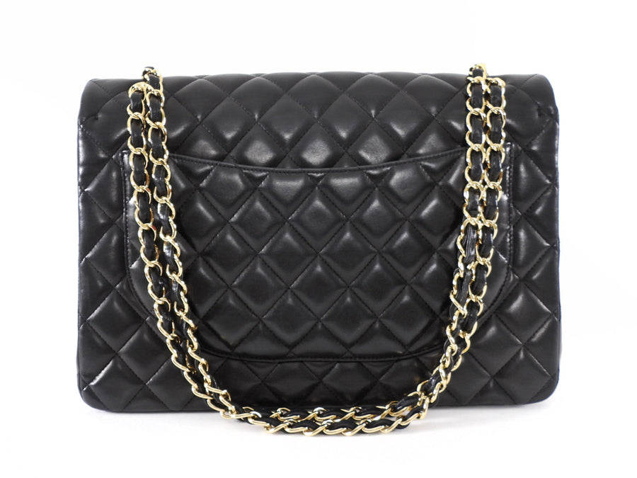 Chanel Black Lambskin CC Maxi Classic Double Flap GHW