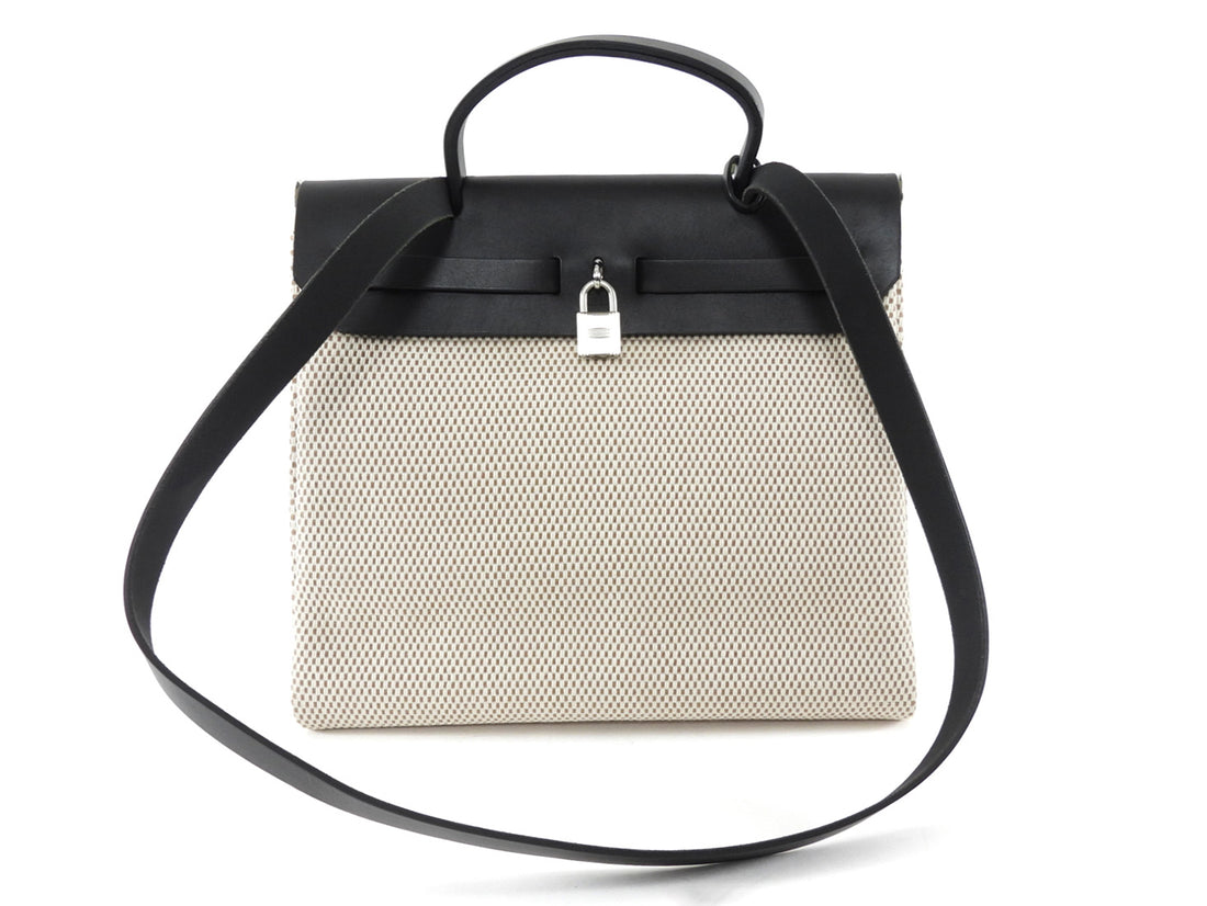 Hermes Vintage 2004 Herbag 31 PM Natural Black Vache Hunter Criss Viking Two Way Bag