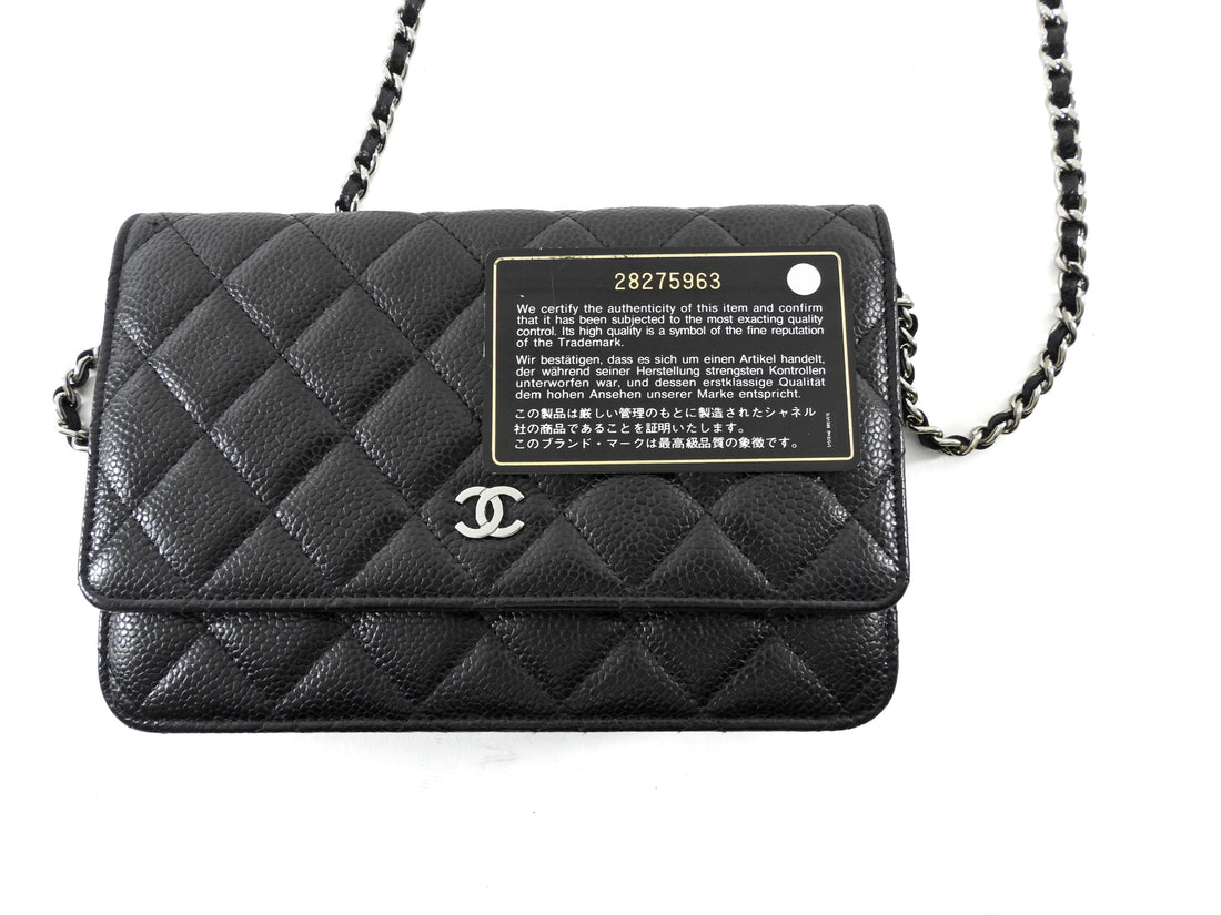 Chanel Black Caviar Leather CC Classic Wallet on Chain SHW