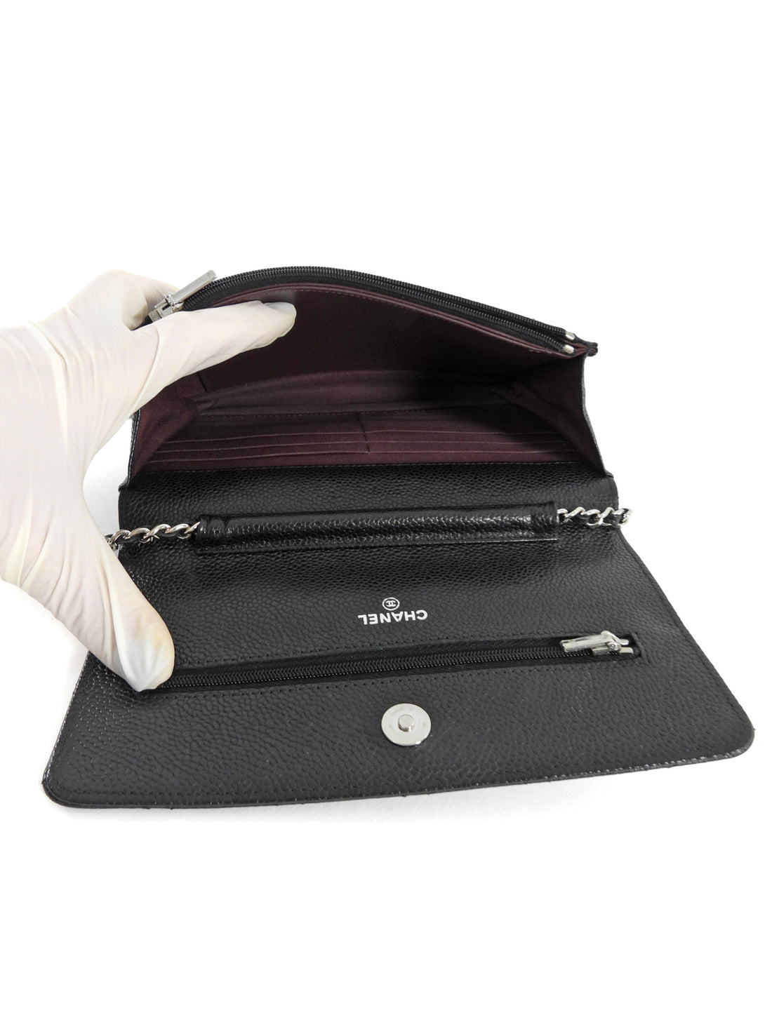 Chanel Black Caviar Leather CC Classic Wallet on Chain SHW
