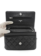Chanel Black Caviar Leather CC Classic Wallet on Chain SHW