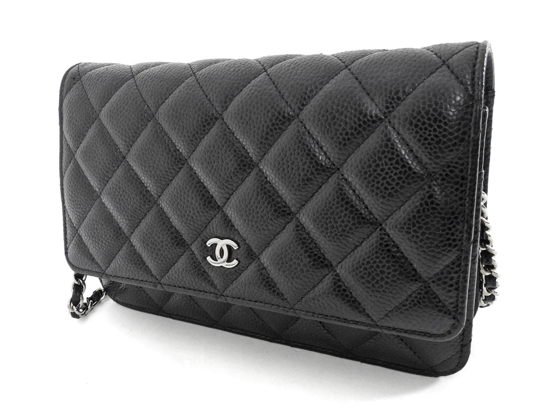Chanel Black Caviar Leather CC Classic Wallet on Chain SHW