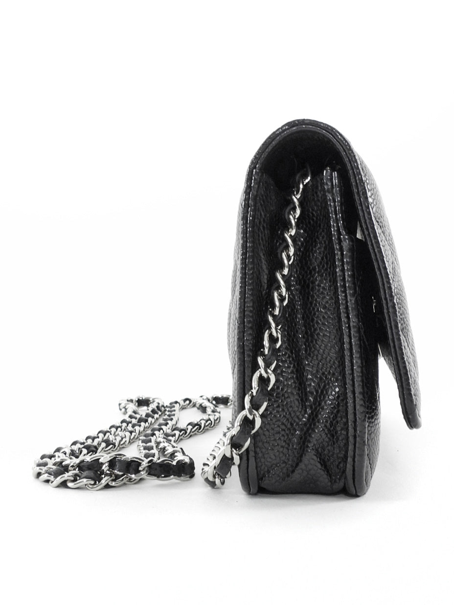 Chanel Black Caviar Leather CC Classic Wallet on Chain SHW