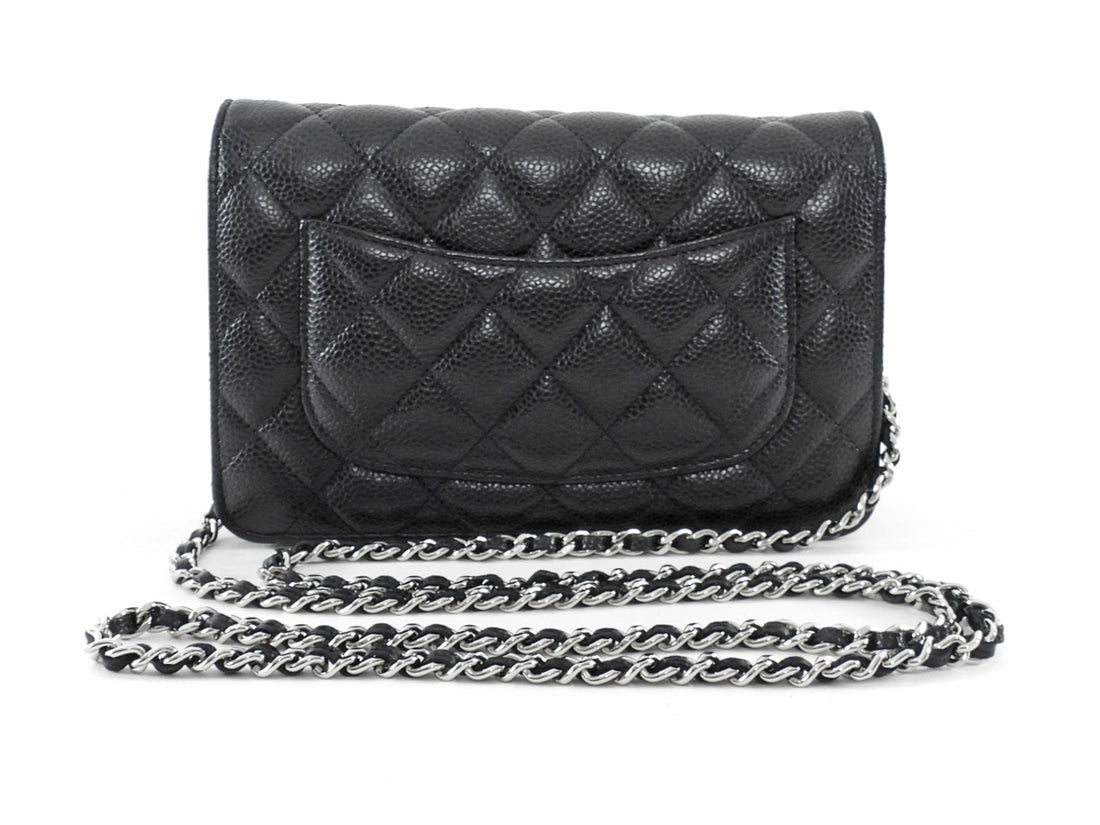 Chanel Black Caviar Leather CC Classic Wallet on Chain SHW