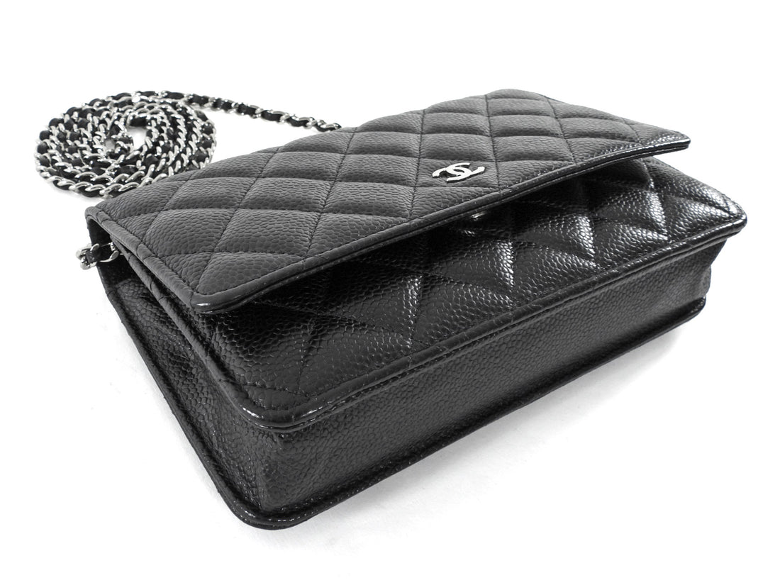 Chanel Black Caviar Leather CC Classic Wallet on Chain SHW