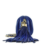 Chanel Vintage 1996 CC Diamond Quilted Tassel Blue Leather Small Chain Roll Bag