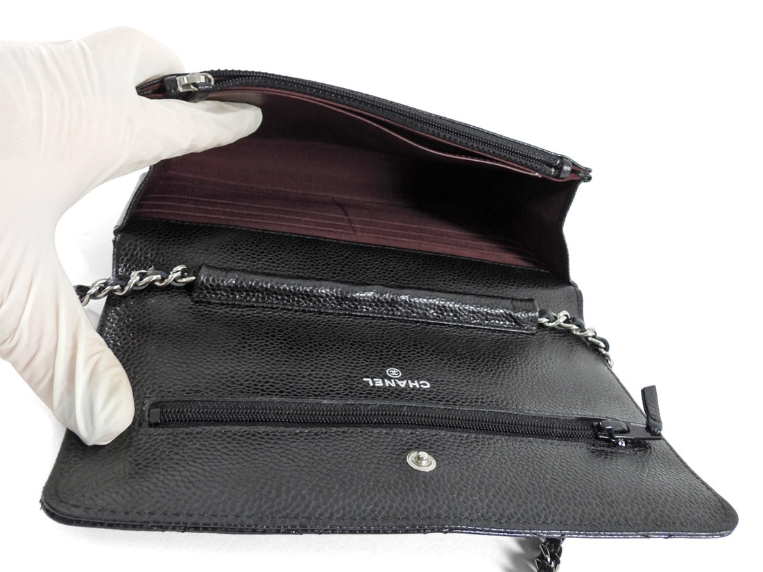 Chanel Black Caviar Leather CC Classic Wallet on Chain SHW