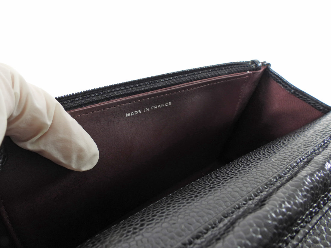 Chanel Black Caviar Leather CC Classic Wallet on Chain SHW