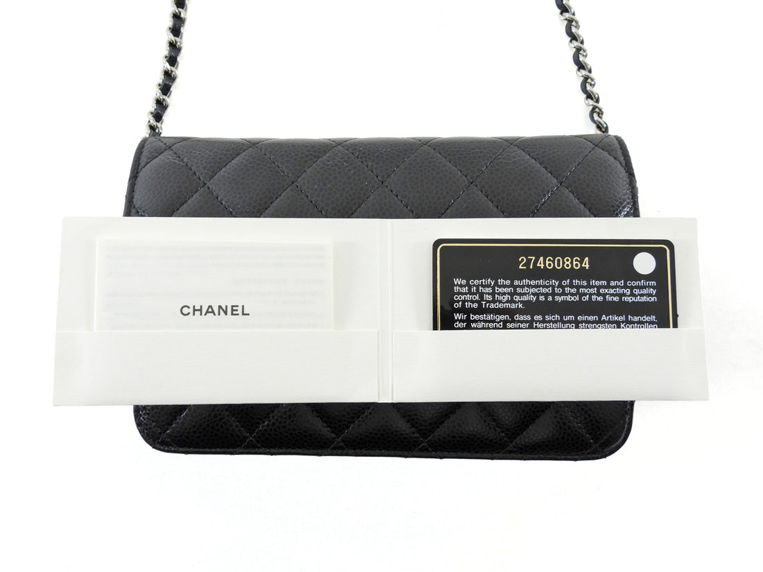 Chanel Black Caviar Leather CC Classic Wallet on Chain SHW