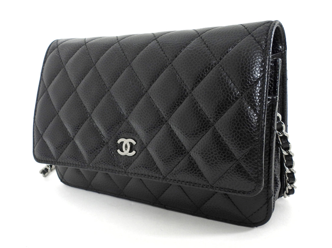 Chanel Black Caviar Leather CC Classic Wallet on Chain SHW