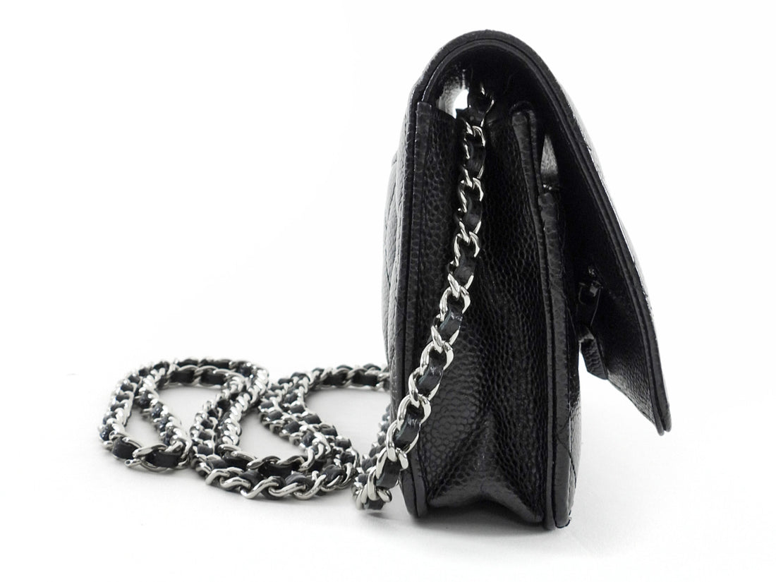Chanel Black Caviar Leather CC Classic Wallet on Chain SHW