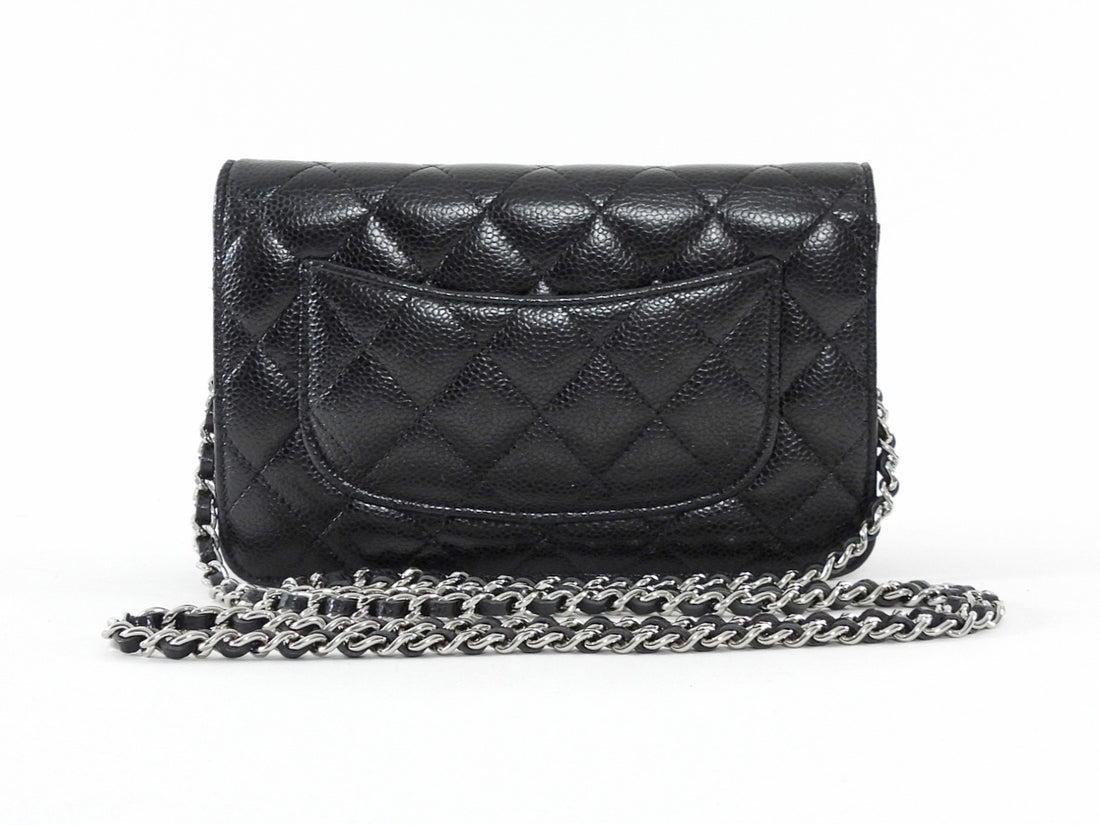 Chanel Black Caviar Leather CC Classic Wallet on Chain SHW