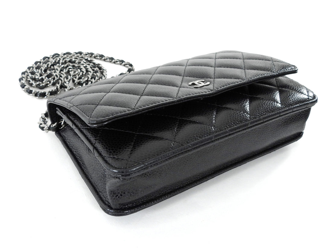 Chanel Black Caviar Leather CC Classic Wallet on Chain SHW