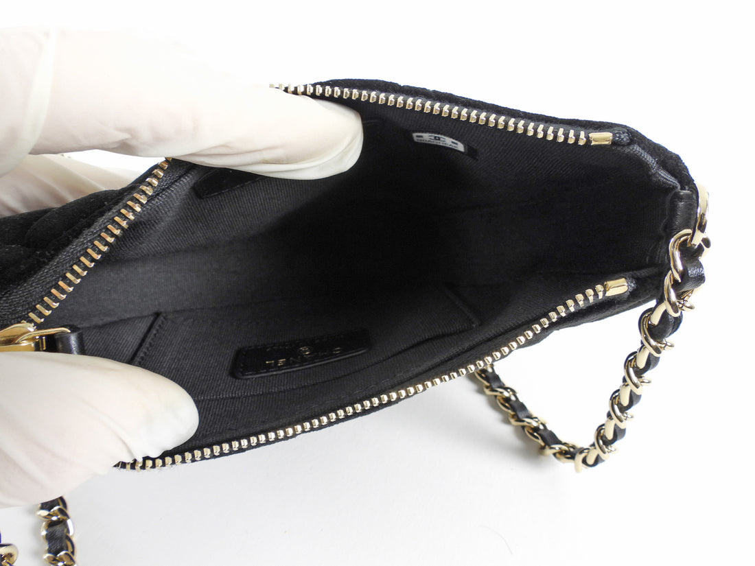 Chanel Quilted Black Velvet Crystal CC Mini Chain Hobo Bag