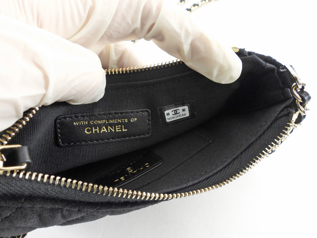 Chanel Quilted Black Velvet Crystal CC Mini Chain Hobo Bag
