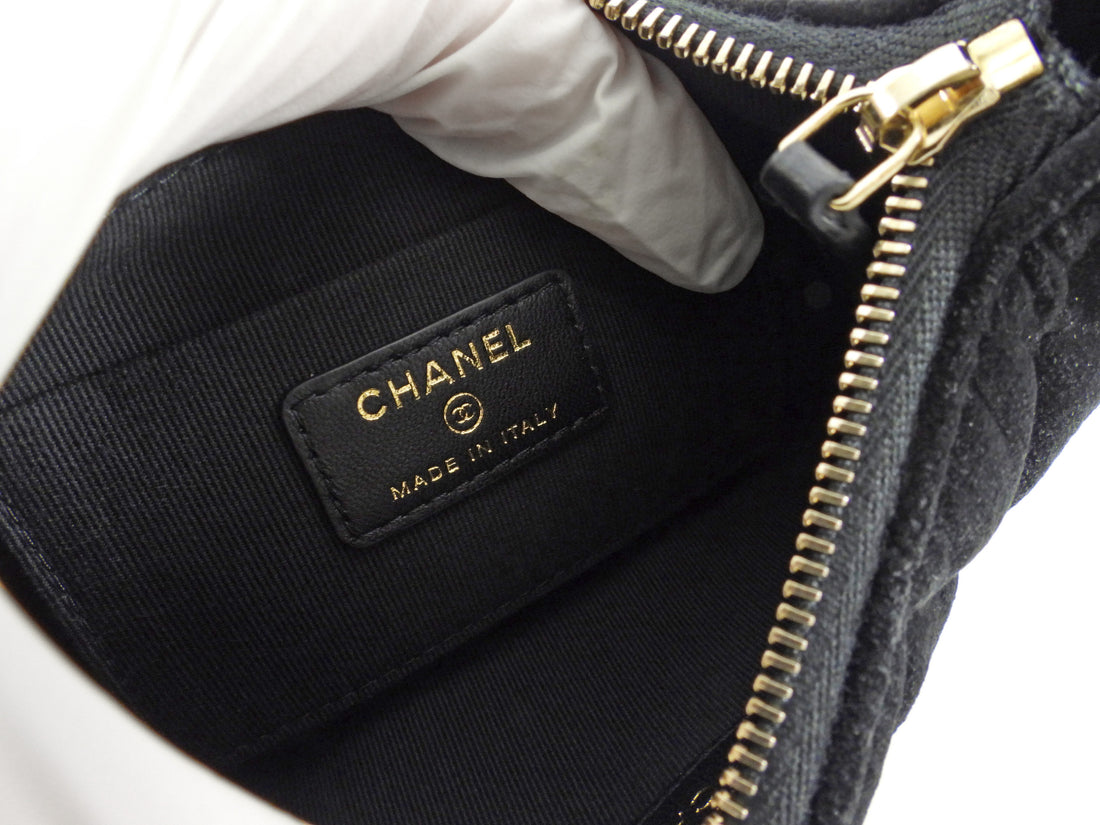 Chanel Quilted Black Velvet Crystal CC Mini Chain Hobo Bag
