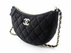 Chanel Quilted Black Velvet Crystal CC Mini Chain Hobo Bag