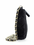 Chanel Quilted Black Velvet Crystal CC Mini Chain Hobo Bag