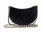 Chanel Quilted Black Velvet Crystal CC Mini Chain Hobo Bag