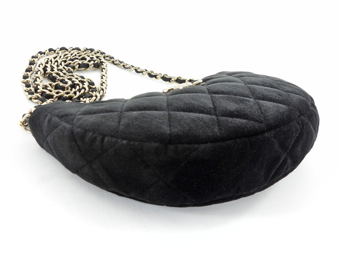 Chanel Quilted Black Velvet Crystal CC Mini Chain Hobo Bag