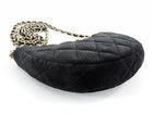 Chanel Quilted Black Velvet Crystal CC Mini Chain Hobo Bag