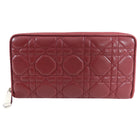 Dior Dark Red Lambskin Cannage Quilted Continental Zip Wallet