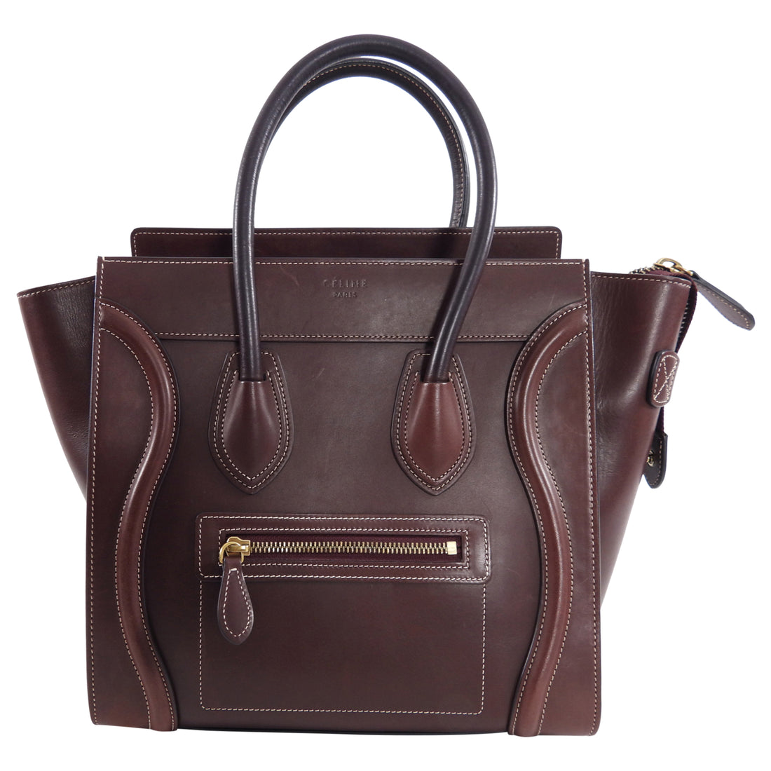 Celine Dark Brown Leather Micro Luggage Tote Bag