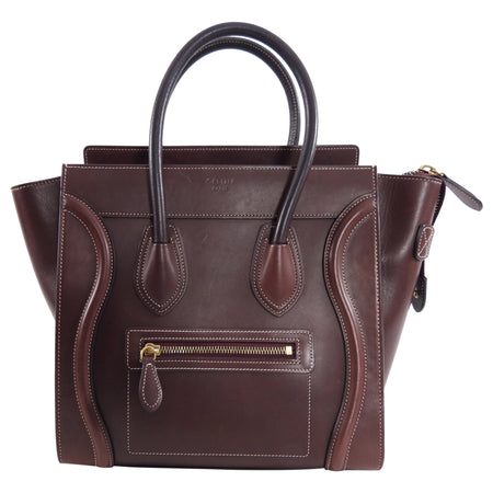 Celine Dark Brown Leather Micro Luggage Tote Bag