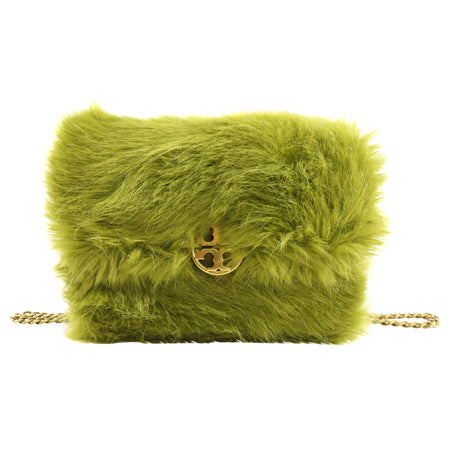 Tory Burch Mini Chelsea Green Faux Fur Crossbody Bag