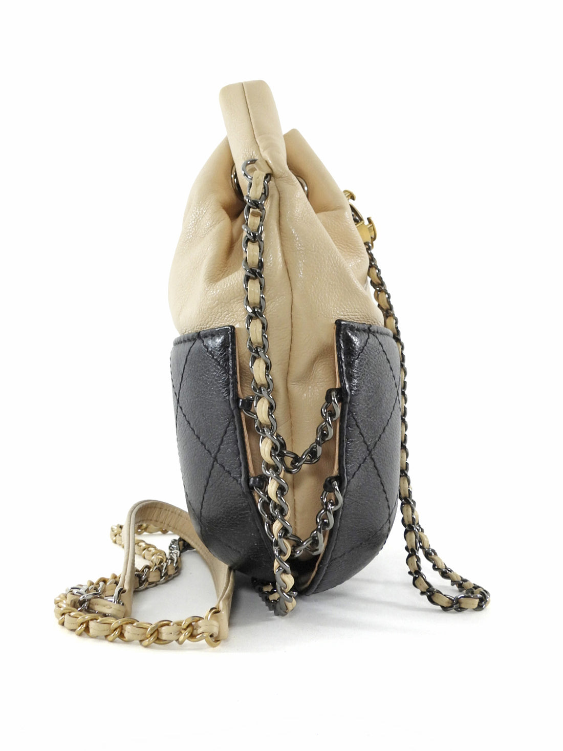 Chanel Black and Beige Gabrielle Chain Drawstring Bucket Bag