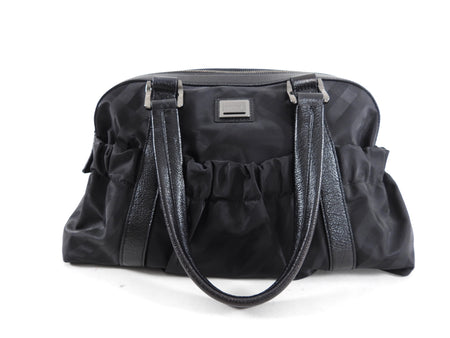 Burberry Black Nylon and Leather Check Shoulder Bag