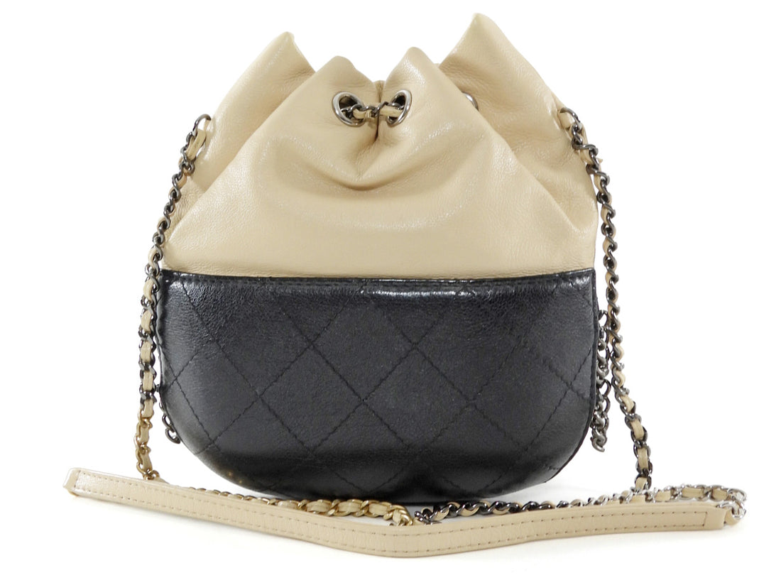 Chanel Black and Beige Gabrielle Chain Drawstring Bucket Bag