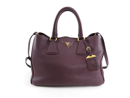 Prada Dark Bordeaux Purple Daino Leather Two Way Tote Bag