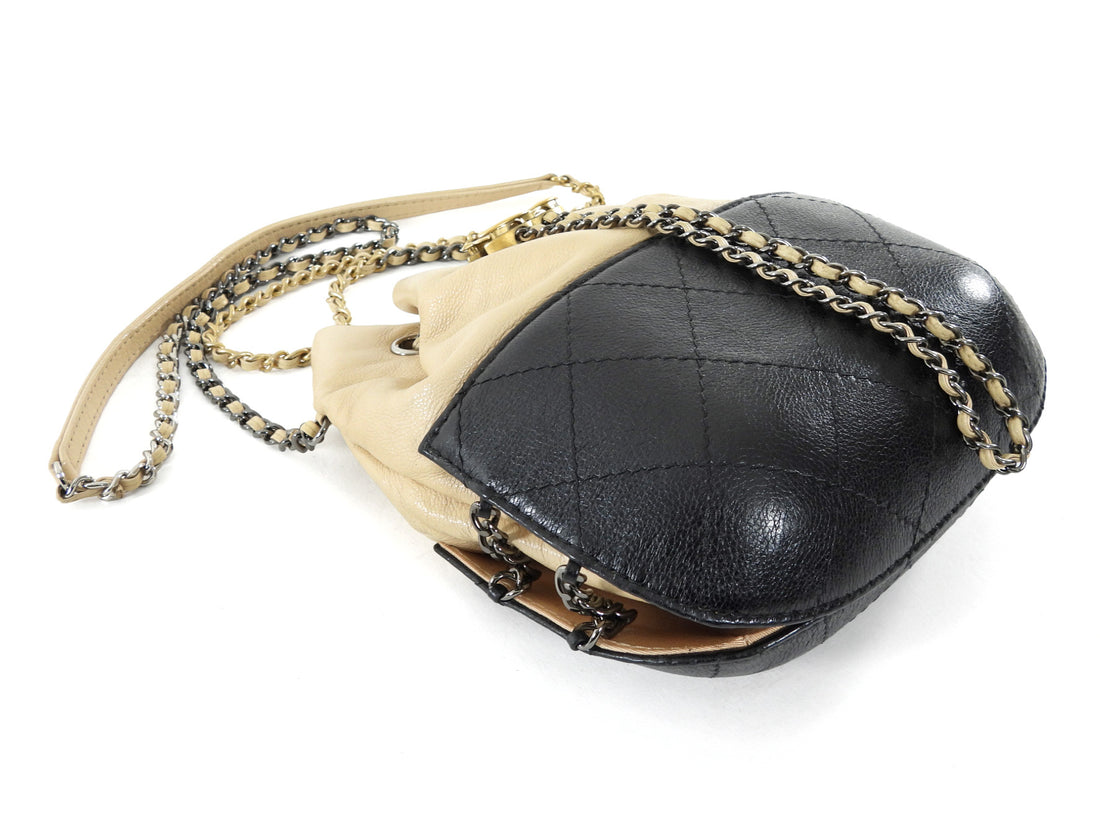 Chanel Black and Beige Gabrielle Chain Drawstring Bucket Bag