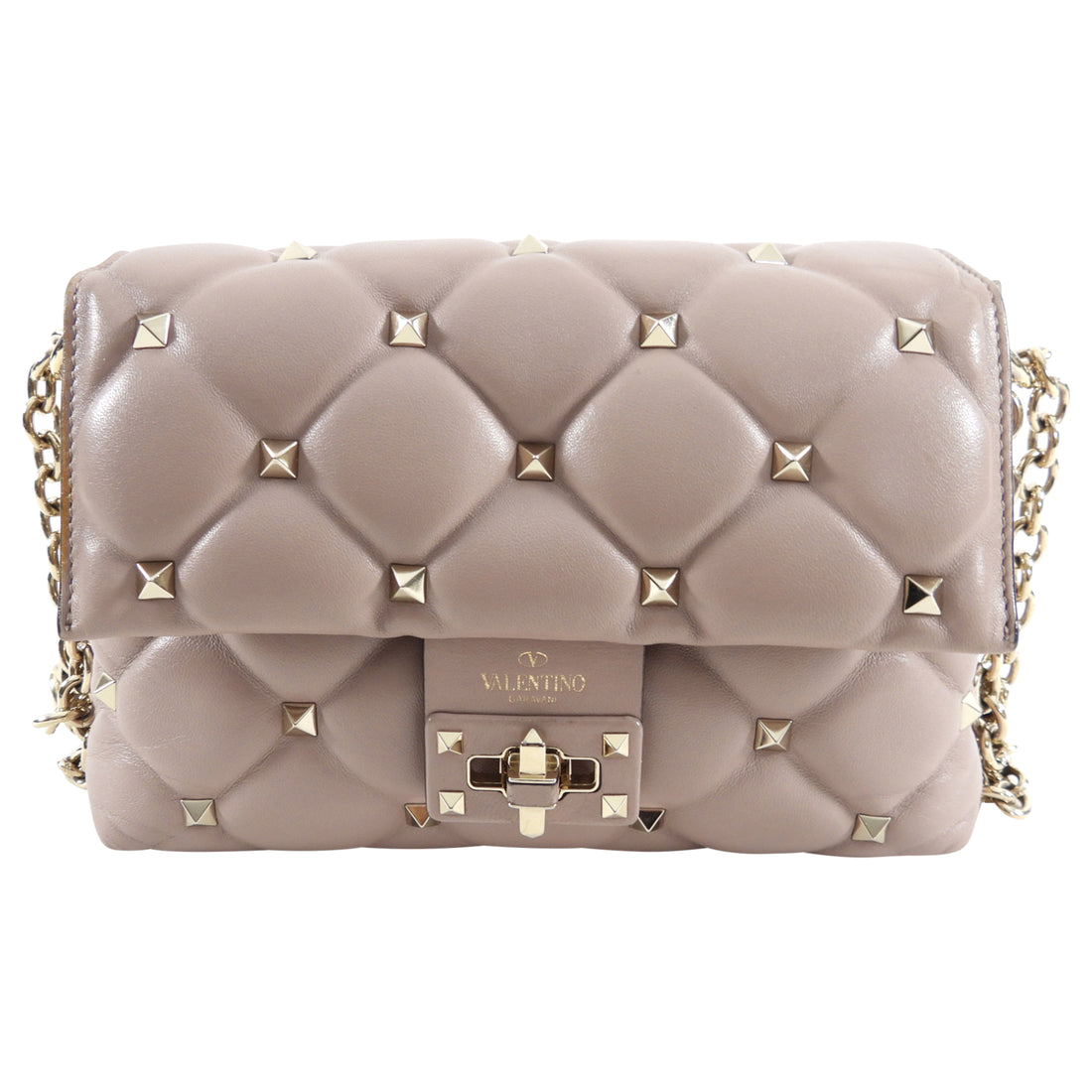 Valentino Beige Padded Leather Candy Stud Chain Bag