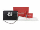 Roger Vivier Black Silver RV Bouquet Flower Strass Buckle Black Satin Bag