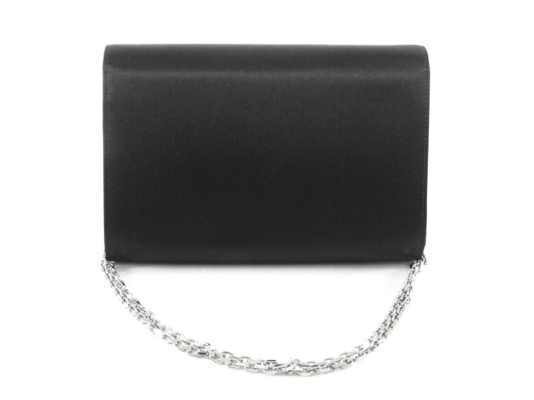 Roger Vivier Black Silver RV Bouquet Flower Strass Buckle Black Satin Bag
