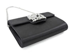 Roger Vivier Black Silver RV Bouquet Flower Strass Buckle Black Satin Bag