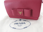 Prada Pink Saffiano Lux Leather Bow Embellished Wallet On Strap