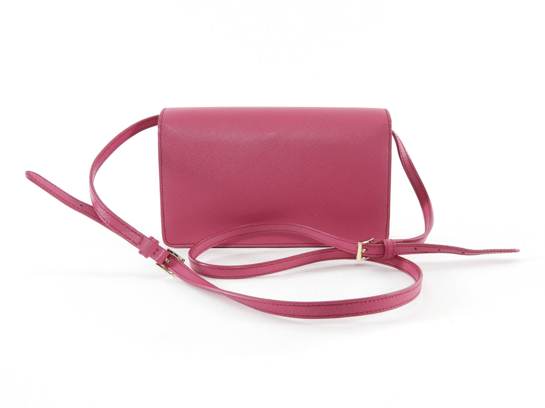Prada Pink Saffiano Lux Leather Bow Embellished Wallet On Strap