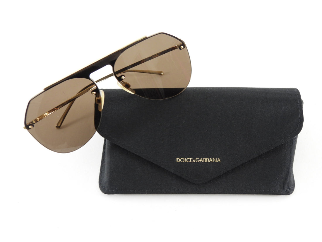Dolce & Gabbana Brown Gold Shield Aviator Rimless Sunglasses GG2213